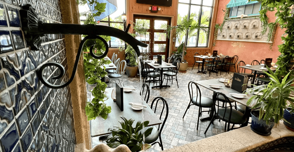 interior of restaurant with houseplants