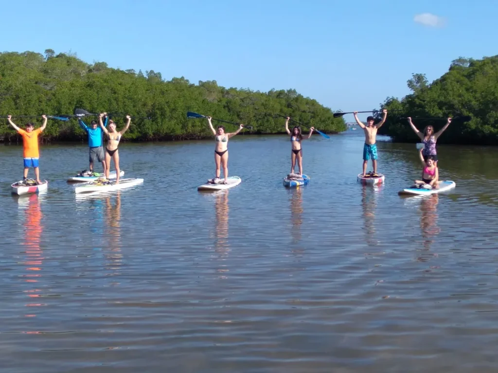view of paddleboarders