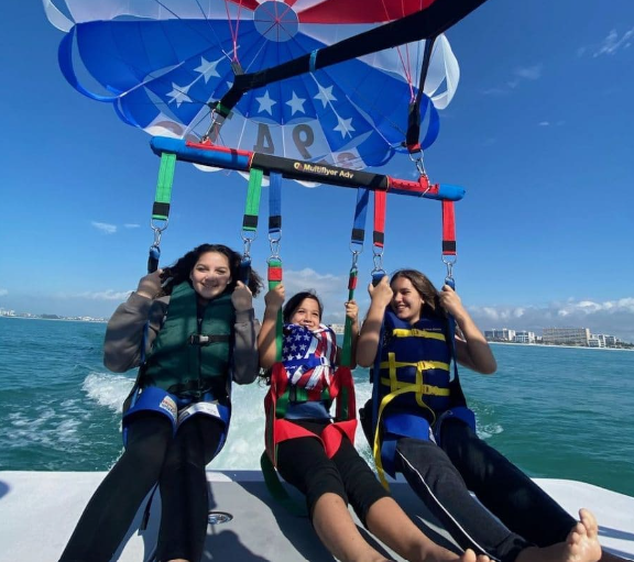 group of girls on a parasail