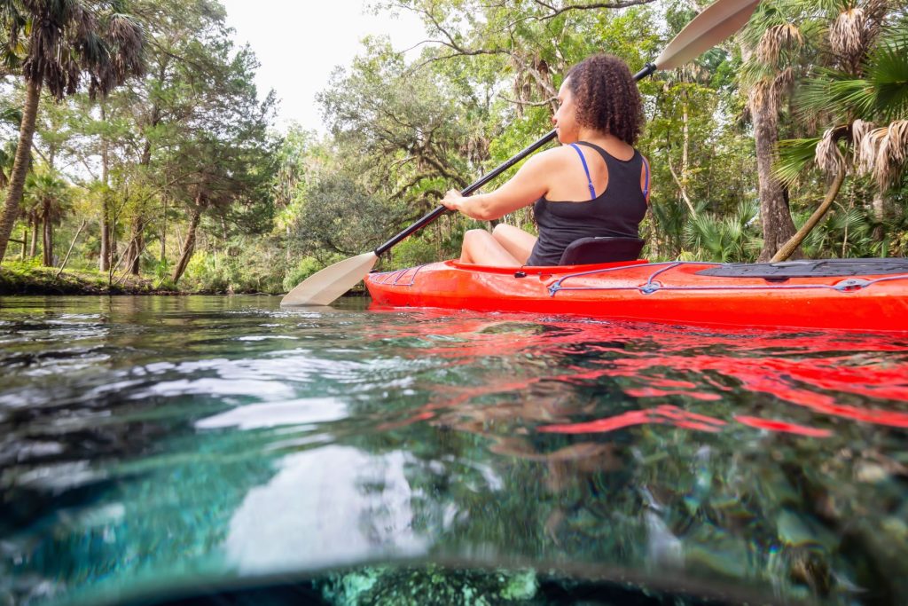 water level view of kayaker